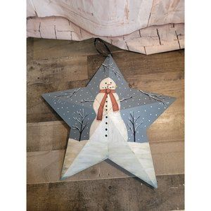 Metal star snowman trees snow Xmas sign decor